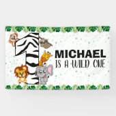 Cute Wild One Safari Oerwoud Animals 1e verjaardag Spandoek (Horizontaal)