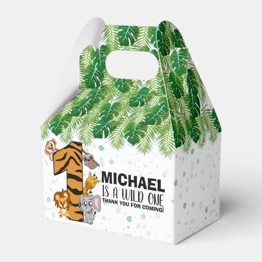 Cute Wild One Safari Oerwoud Animals First Birthda Bedankdoosjes (Voorkant Zijde)