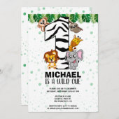 Cute Wild One Safari Oerwoud Animals First Birthda Kaart (Voorkant / Achterkant)