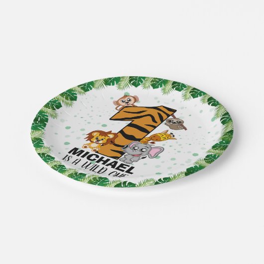 Cute Wild One Safari Oerwoud Animals First Birthda Papieren Bordje (Gekanteld)