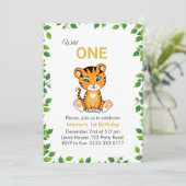 Cute Wild One Tiger 1e verjaardag Uitnodiging (Staand voorkant)
