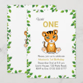 Cute Wild One Tiger 1e verjaardag Uitnodiging (Voorkant / Achterkant)