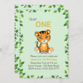 Cute Wild One Tiger 1e verjaardag Uitnodiging (Voorkant / Achterkant)