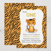 Cute Wild One Tiger 1e verjaardag Uitnodiging (Voorkant / Achterkant)