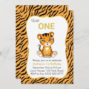 Cute Wild One Tiger 1e verjaardag Uitnodiging