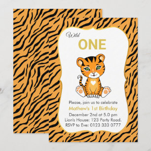 Cute Wild One Tijger 1e Verjaardagsuitnodiging Kaart
