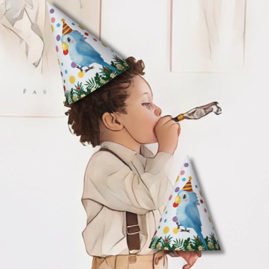 Cute Wild One Tropical Parrot & Confetti Birthday Feesthoedjes
