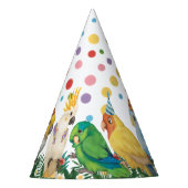Cute Wild One Tropical Parrots & Confetti Birthday Feesthoedjes (Voorkant)