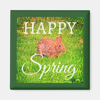 Cute Wild Rabbit Photo Dark Green Happy Spring Magneet