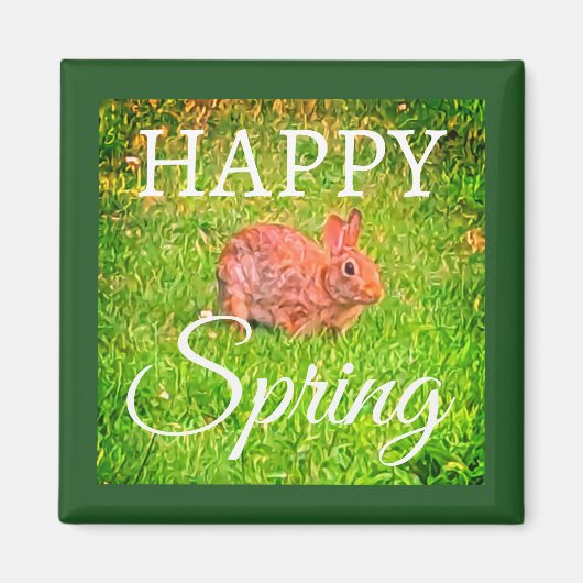 Cute Wild Rabbit Photo Dark Green Happy Spring Magneet (Voorkant)