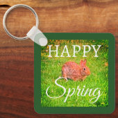 Cute Wild Rabbit Photo Dark Green Happy Spring Sleutelhanger (Voorkant)