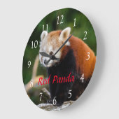 Cute Wild Red Panda Natuur Foto Red Text Grote Klok (Hoek)