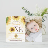 Cute Wild Sunflower die 1 ^ e verjaardag gaat vier Kaart (Staand voorkant)