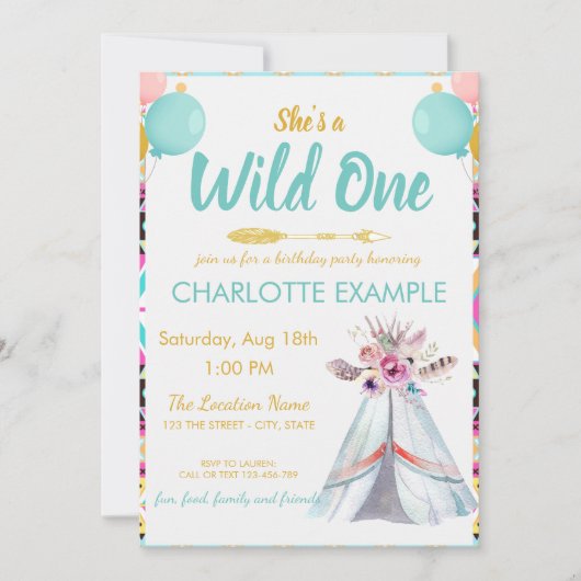 Cute Wild Teepee Birthday Party Custom RSVP Kaart (Voorkant)