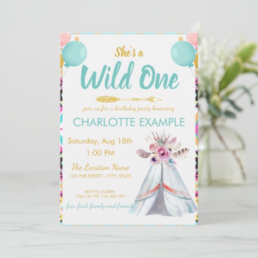 Cute Wild Teepee Birthday Party Custom RSVP Kaart (Staand voorkant)