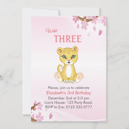 Cute Wild Three Leopard 3rd Birthday Invitation Kaart (Voorkant)