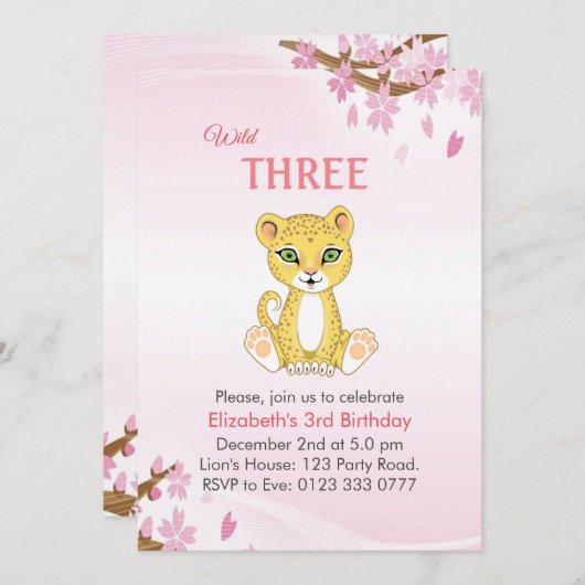 Cute Wild Three Leopard 3rd Birthday Invitation Kaart (Voorkant / Achterkant)