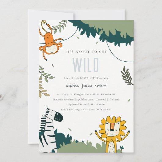 Cute Wild Tropic Oerwoud Animals Baby shower nodig Bedankkaart (Voorkant)