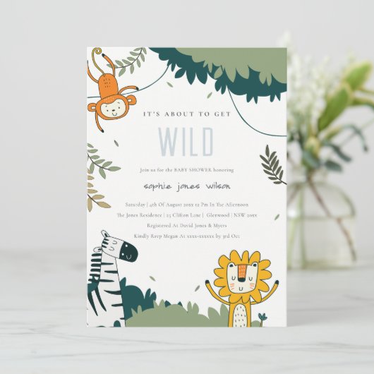 Cute Wild Tropic Oerwoud Animals Baby shower nodig Bedankkaart (Staand voorkant)