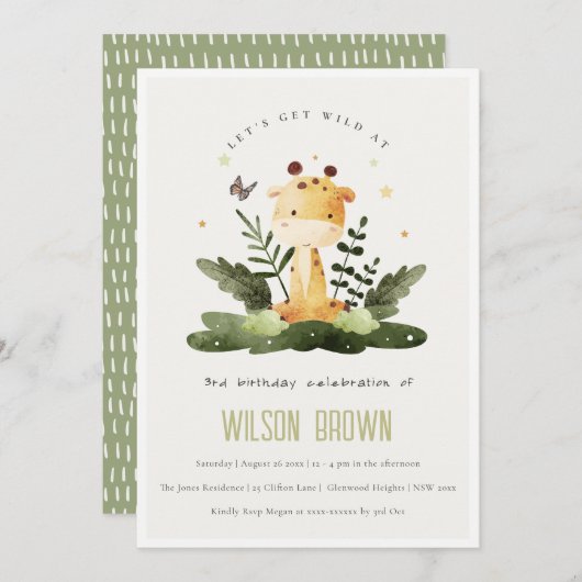 Cute Wild Tropical Oerwoud Animal Kinderen van afg Kaart (Voorkant / Achterkant)