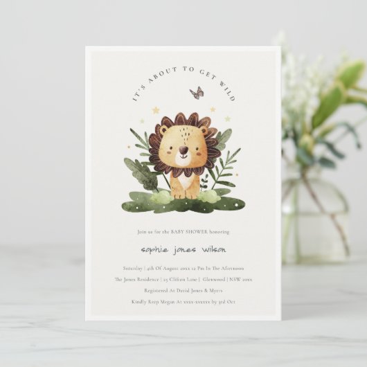 Cute Wild Tropical Oerwoud Animal Lion Baby shower Kaart (Staand voorkant)