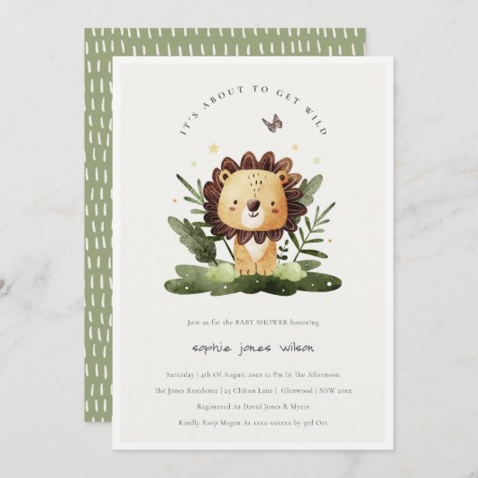 Cute Wild Tropical Oerwoud Animal Lion Baby shower Kaart (Voorkant / Achterkant)