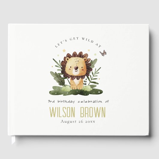 Cute Wild Tropical Oerwoud Animal Lion Birthday Gastenboek (Voorkant)