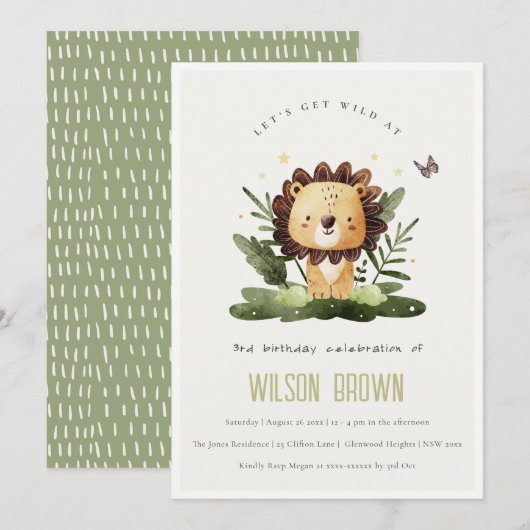 Cute Wild Tropical Oerwoud Animal Lion Birthday Kaart (Voorkant / Achterkant)