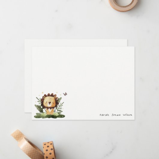 Cute Wild Tropical Oerwoud Animal Lion Birthday Notitiekaartje (Voorkant / Achterkant in situ)