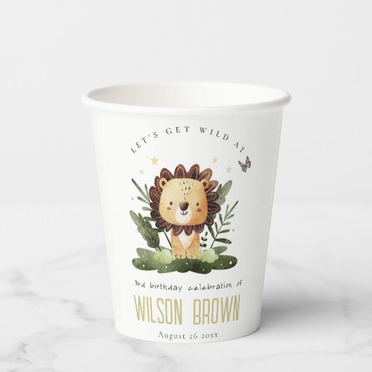 Cute Wild Tropical Oerwoud Animal Lion Birthday Papieren Bekers (Achterkant)