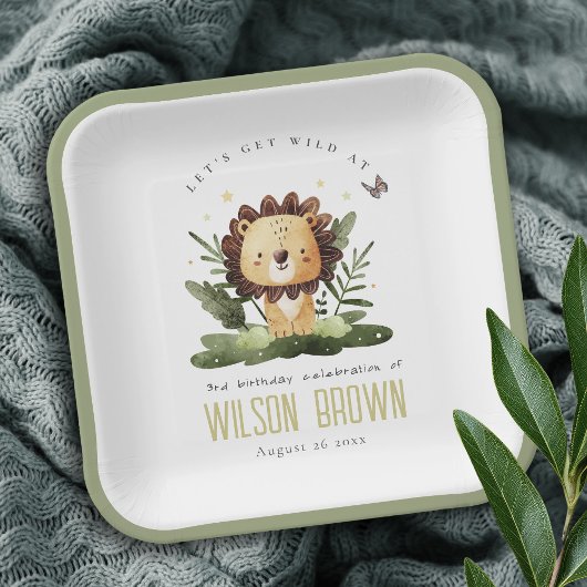 Cute Wild Tropical Oerwoud Animal Lion Birthday Papieren Bordje