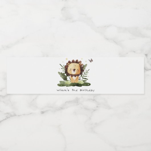 Cute Wild Tropical Oerwoud Animal Lion Birthday Waterfles Etiket (Enkel label)