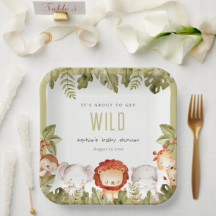 Cute Wild Tropical Safari Animals Baby shower Papieren Bordje
