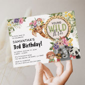 Cute Wild, Young & Three Oerwoud 3rd Birthday Part Kaart