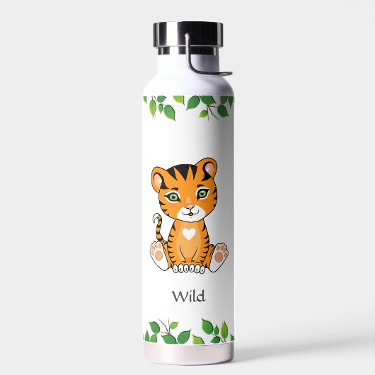 Cute wilde baby tijger op witte waterfles (Links)