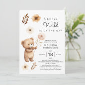 Cute Wilde Beer Boho Bloemen Baby Jongen Shower Kaart (Staand voorkant)