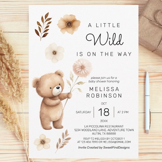 Cute Wilde Beer Boho Bloemen Baby Jongen Shower Kaart