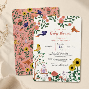 Cute Wilde Bloem en Vogels Thee Feestje Baby Showe Kaart