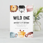 Cute Wilde Eén Safari Dieren Jongen Eerste Verjaar Kaart (Staand voorkant)