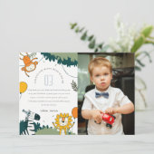 Cute Wilde Jungle Dieren Kinderen Foto Verjaardag Bedankkaart (Staand voorkant)