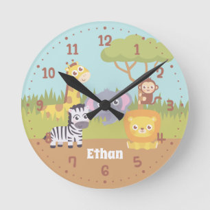 Cute Wilde Safari Dieren Kinderkamer Decor Ronde Klok