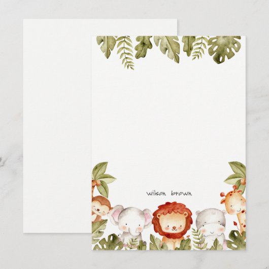 Cute Wilde Tropische Safari Dieren Kinder Verjaard Notitiekaartje (Voorkant / Achterkant)