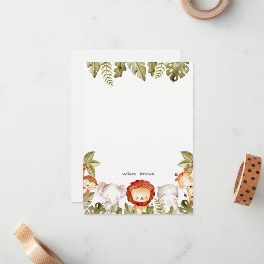 Cute Wilde Tropische Safari Dieren Kinder Verjaard Notitiekaartje (Voorkant / Achterkant in situ)