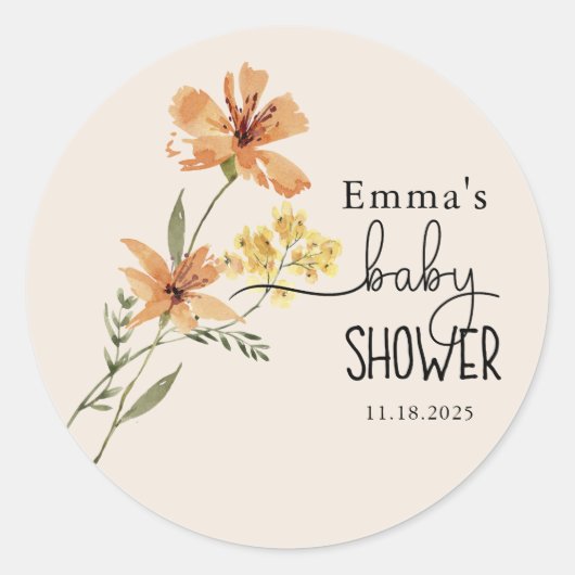 Cute Wildflower Baby shower Ronde Sticker (Voorkant)