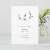 Cute Wildflower Bunny Dusty Blue Baby shower Kaart (Staand voorkant)
