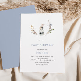 Cute Wildflower Bunny Dusty Blue Baby shower Kaart