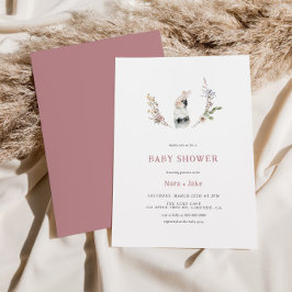 Cute Wildflower Bunny Dusty Roos Baby shower Kaart
