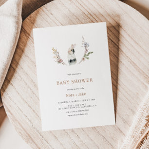 Cute Wildflower Bunny Tan Baby shower Invitation Kaart