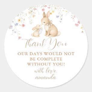 Cute Wildflower Weide Konijn Baby Shower Ronde Sticker
