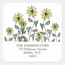 Cute Wildflowers Hand-Drawn Floral Return Address Vierkante Sticker